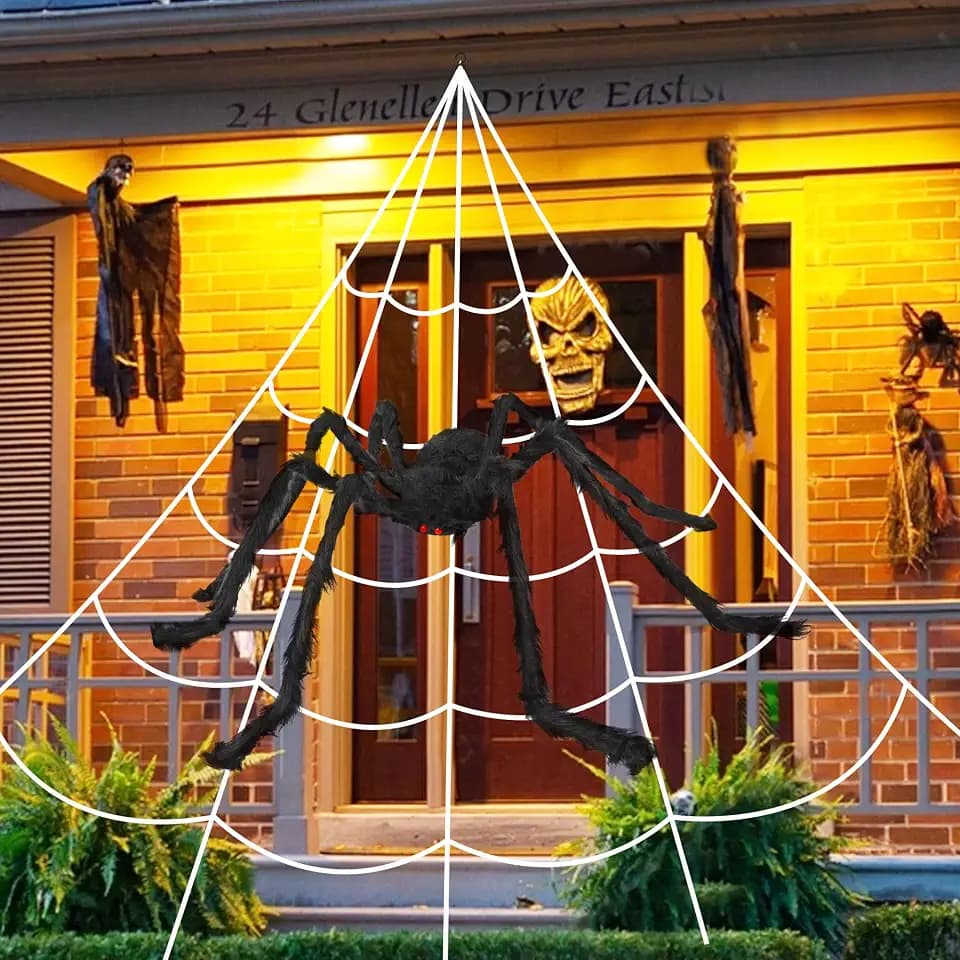 200" Halloween Giant Spider Web,59" Spider,Outdoor Spider Web Decoration