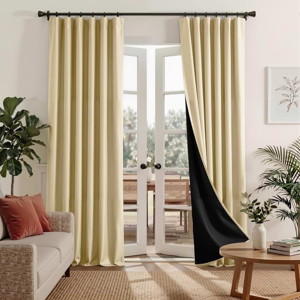 RYB HOME 100% Blackout Beige Curtains for Living Room 90 inches Long