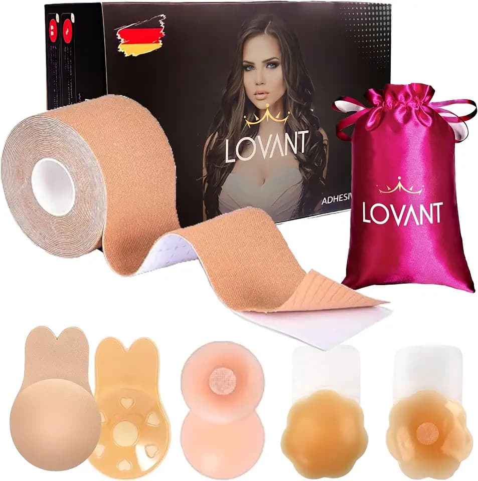 Brust Tape Klebe BH Push Up, Boob Tape Set für Klebe BH Große Brust Rückenfrei BH 2 Wiederverwendbare Unsichtbar Silikon Brüste Nippelpads Body Damen Tape für Körbchengrößen