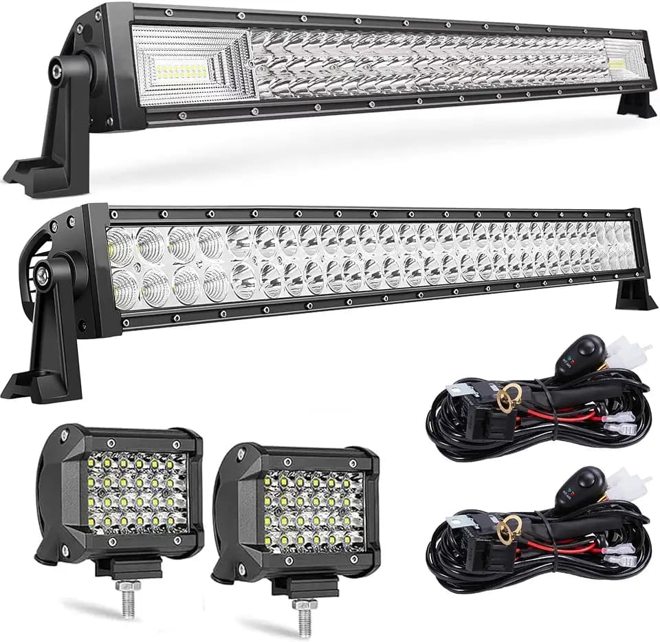 LED Light Bar Kits - 32Inch Light Bars with 4 in LED Pods&Wiring Harness 12V 24V Driving Lamp Roof Bumper Off Road Work Light for Truck Camper Wagon Car Pickup Tractor Golf Cart ATV UTV SUV