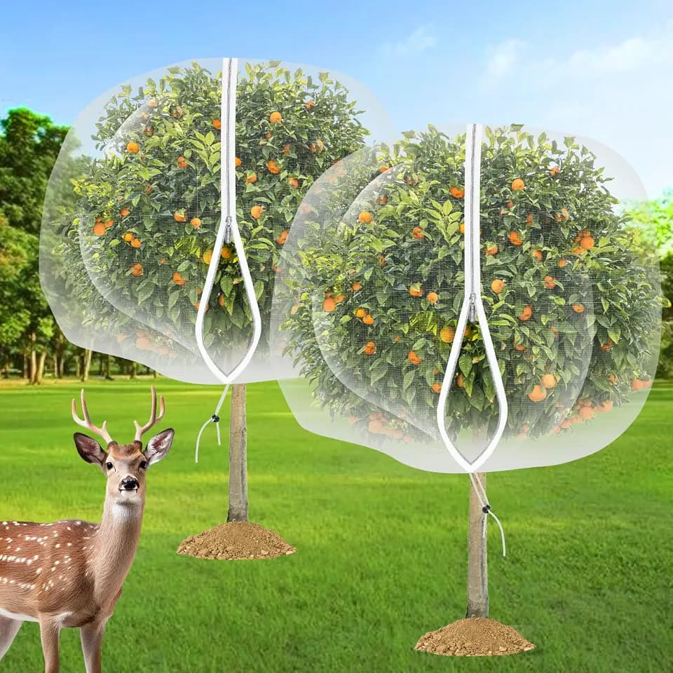 2PCS Large Fruit Tree Netting with Drawstring and Zipper, 8 x 8FT Blueberry Bush Netting Cover, Garden Bird Netting Plant Cover for Protect Plant Fruit Flower from Birds, Bugs, Cicadas, Insects