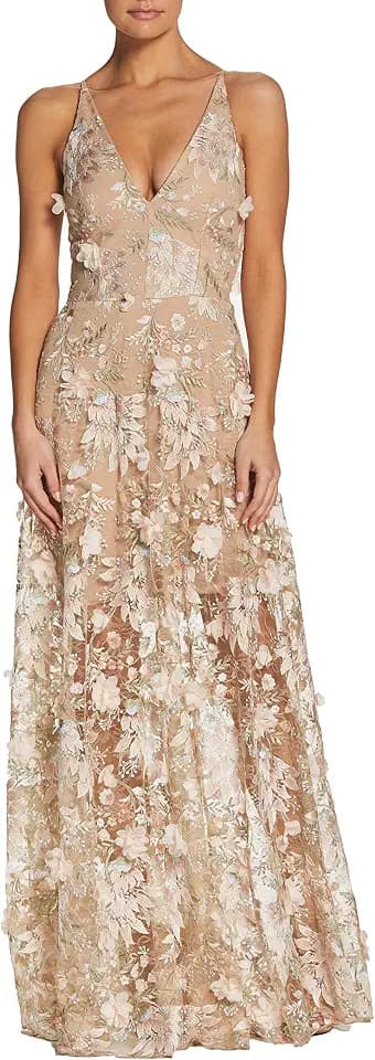 Dress the Population Women's Sidney Sleeveless Plunge Neckline Fit and Flare Maxi Dress