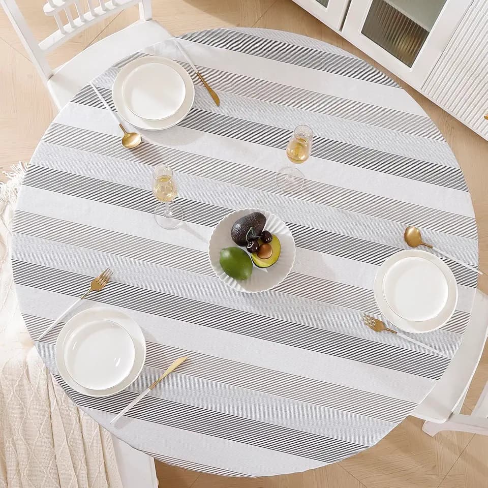 Walrus Round Vinyl Fitted Tablecloth with Flannel Backing Elastic Edge Design Table Cover Waterproof Oil-Proof PVC Table Cloth Stain-Resistant Best for 32"-36" Round