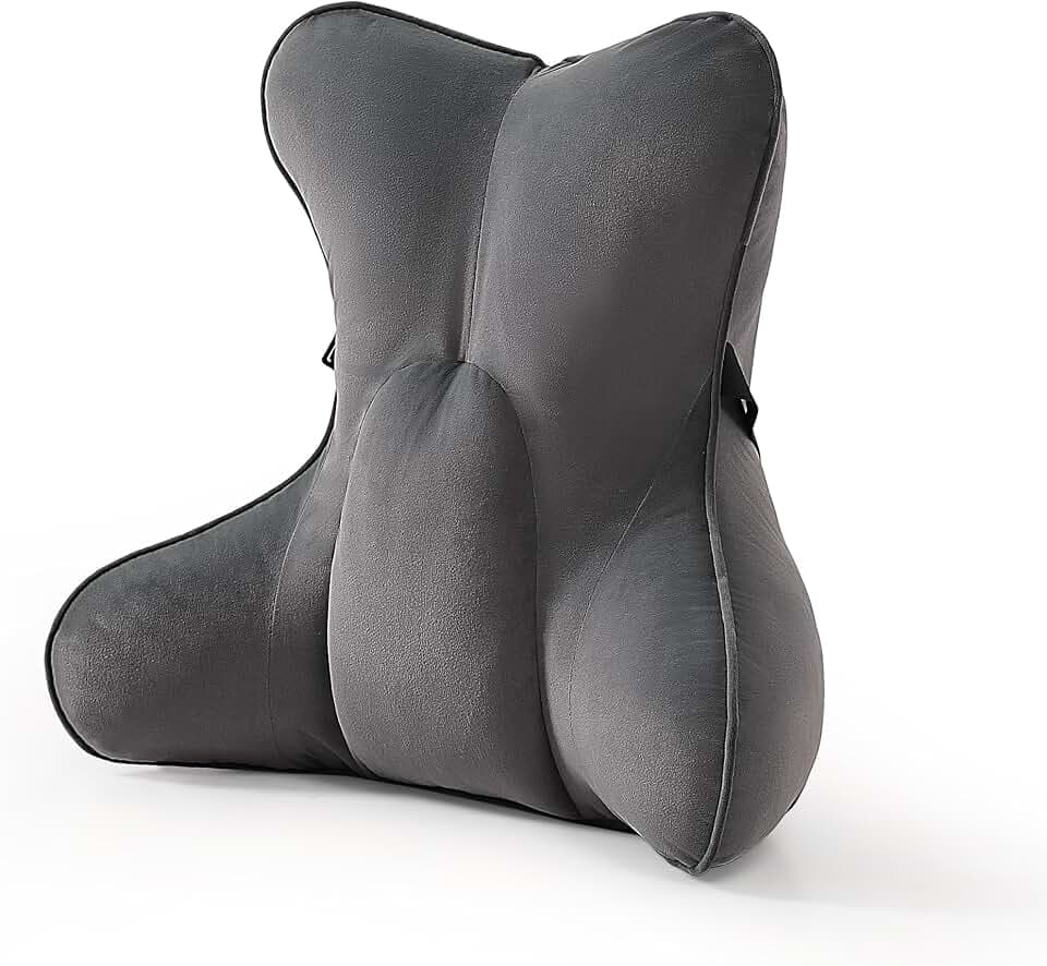 Lumbar Support Pillow (Pat. Pend) for Office Chair, Couch, Recliner & Car Seat, Ergonomic Back Support for Lower Back Comfort, with Adjustable Strap to Stay in Place, Steel Gray