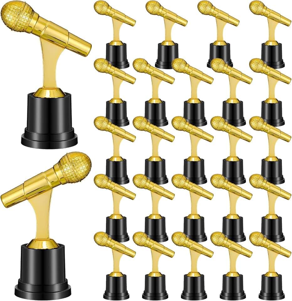 Tondiamo Gold Microphone Trophy Award Microphone Music Awards 2.76 x 5.12 Inches Microphone Trophy Bulk Gold Microphone Decoration Microphone Party Favor for Home Office Decorative