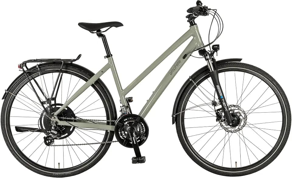 PROPHETE ENTDECKER 500 28 Zoll Trekkingbike mit Altus 24 Gang Kettenschaltung hydraulischen MT200 Scheibenbremsen 40 Lux LED Beleuchtung Alu Suntour NEX Federgabel grau