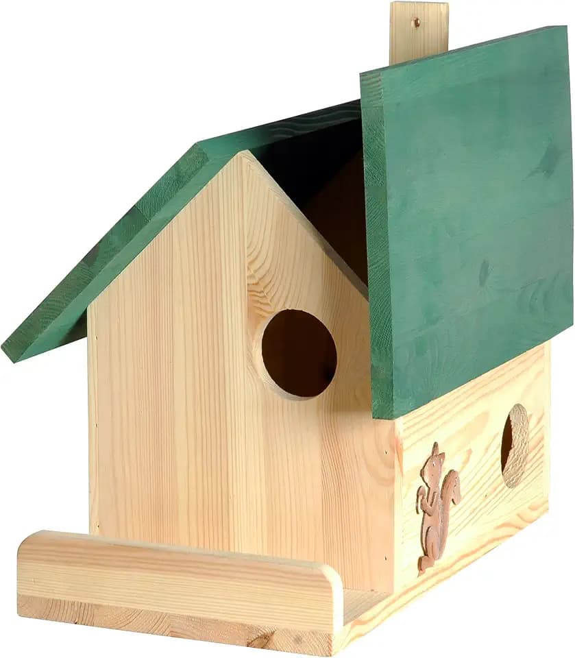 dobar® 22218e Eichhörnchenkobel - Schlafplatz für Eichhörnchen - Eichhörnchennest aus Massivholz - Überwinterungsstation zum Aufhängen - 26 x 47,5 x 34,5 cm - Grün