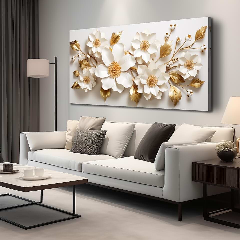 JuhaiArt Gold Wall Art Flower Wall Artwork for Living Room