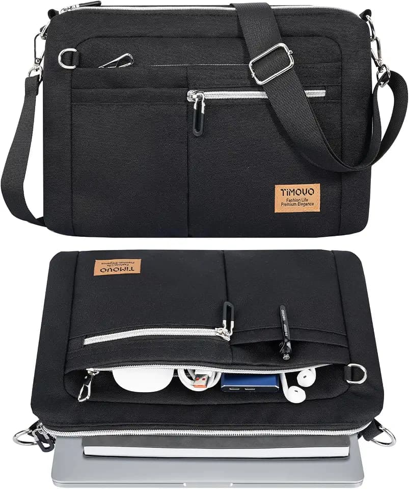 TiMOVO 13.3-14" Multiple Pockets Laptop Sleeve with Shoulder Strap, Black