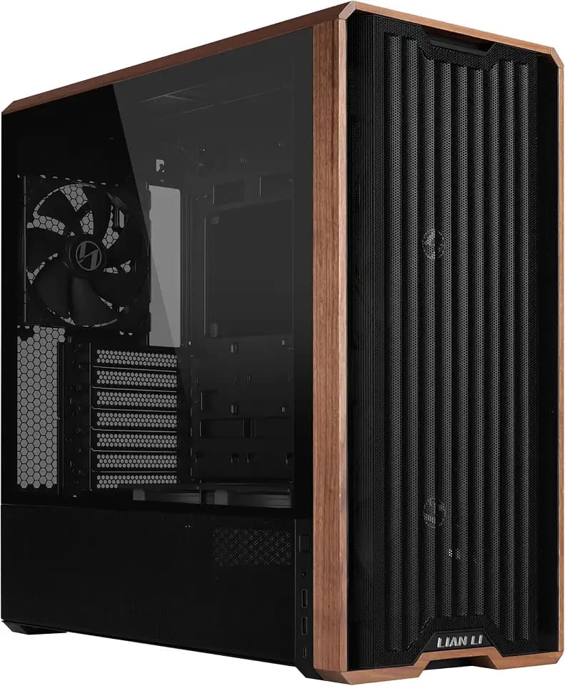 Lian Li LANCOOL 217 ATX Mid-Tower PC Case, 5 PWM Fans, Black Walnut Wood