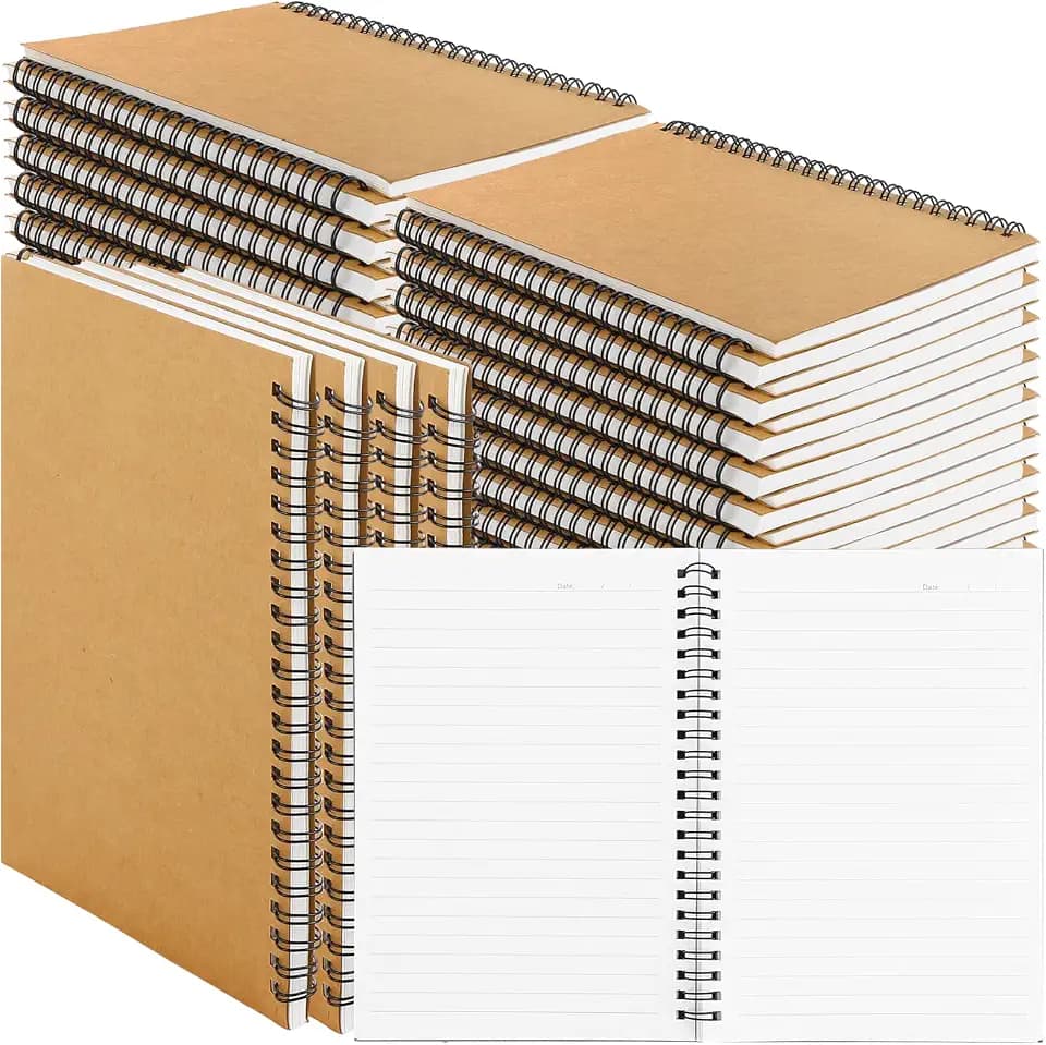 MIVIDE 48 Pack A5 Bulk Spiral Notebooks with Kraft Cover, 8.3 x 5.8 Inch 120 Pages Hardcover Spiral Lined Notebook Journal, Lined Travel Bulk Writing Paper Notebook for School Business Office Supplies