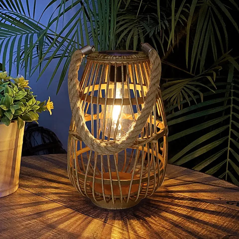 Rattan Solar Lantern, Large Outdoor Waterproof Hanging/Tabletop