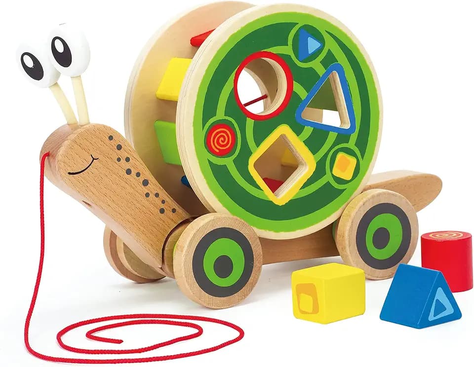 Hape Nachzieh-Schnecke - Nachziehspielzeug aus Holz, mit abnehmbarem Schneckenhaus und Buntem Formensortierer, Motorikspielzeug, fördert Bewegung, Koordination und erstes Rollenspiel, ab 12 Monaten
