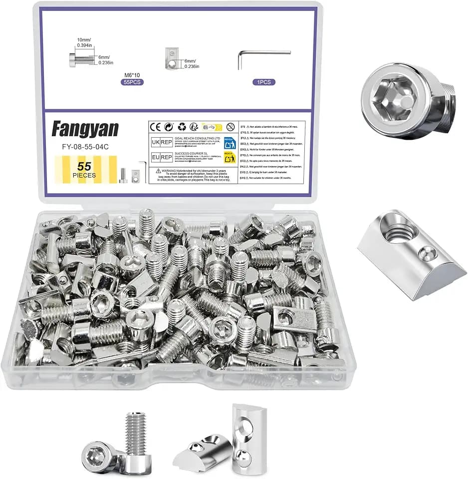 M6x10 Gleitmuttern‑Set mit Federkugel, Schrauben für 20×20 Aluminiumprofil