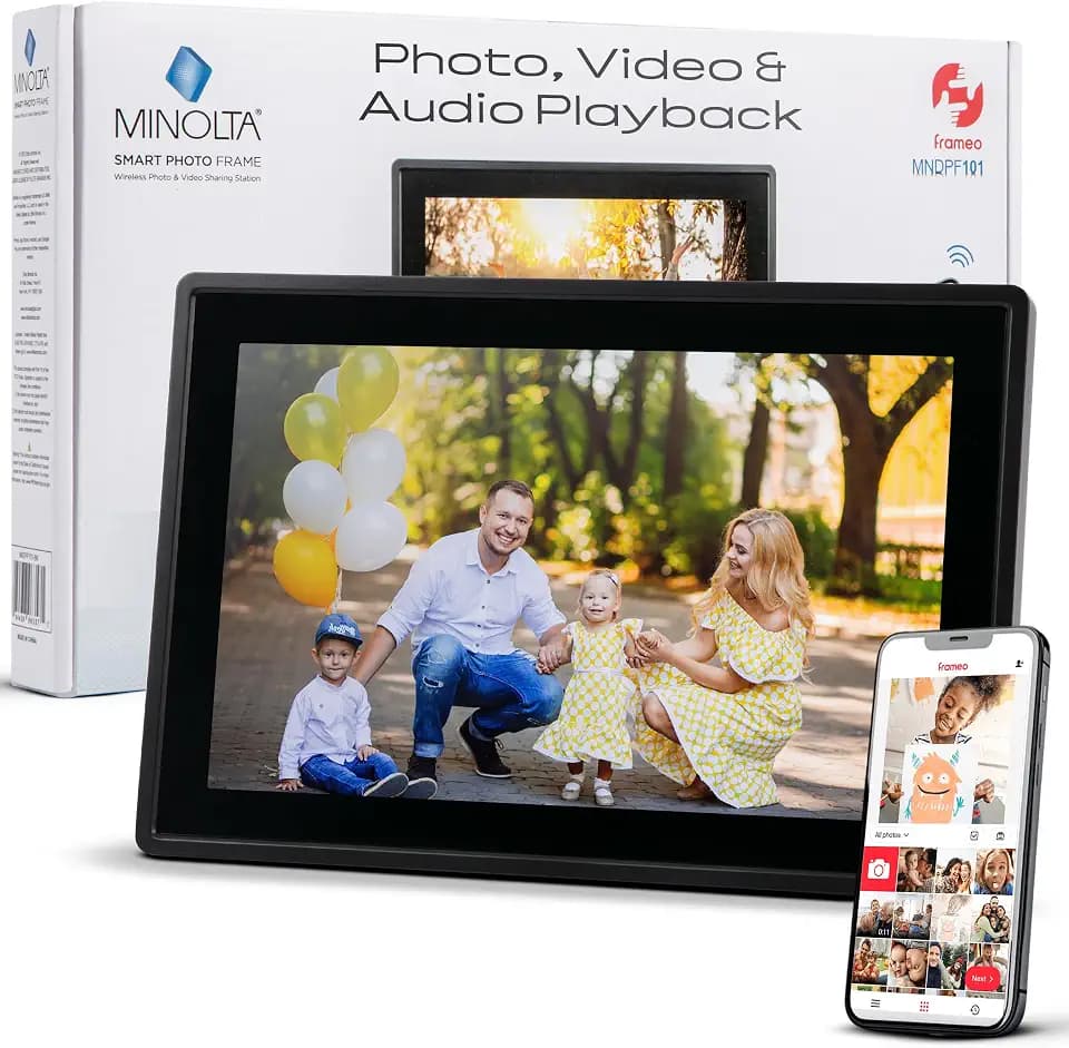 Minolta MNDPF101 10.1" IPS HD Touchscreen Smart Photo Frame with Frameo App, Black