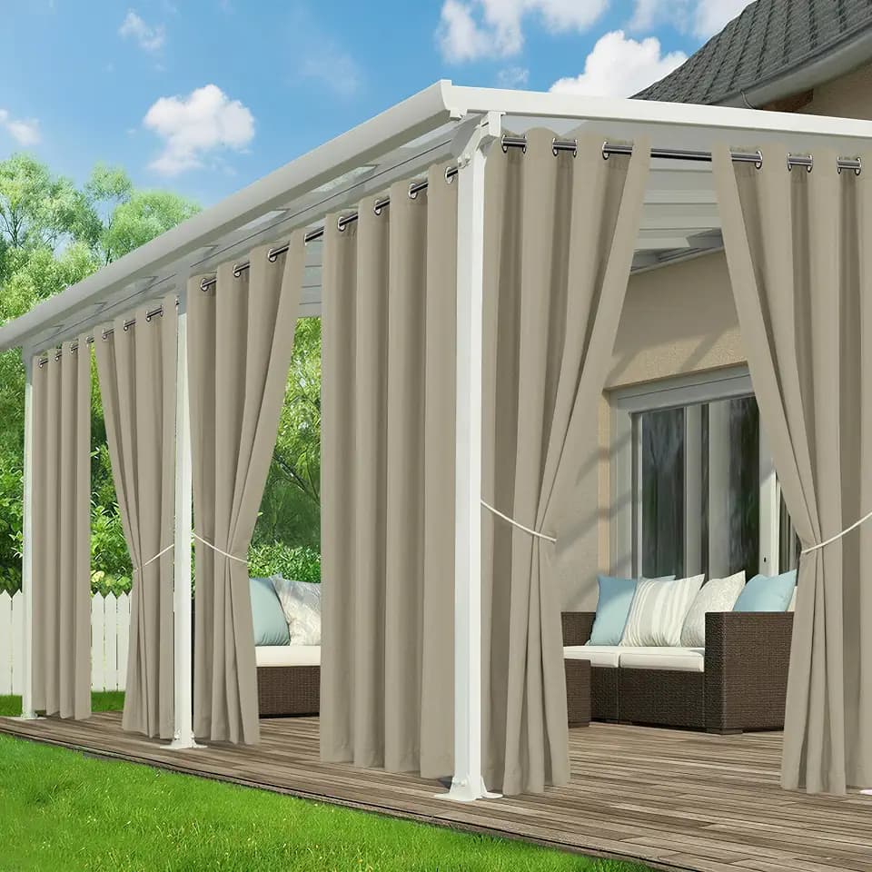 Outdoor Curtains for Patio Waterproof, 6 Drape Panels, Sun Shades