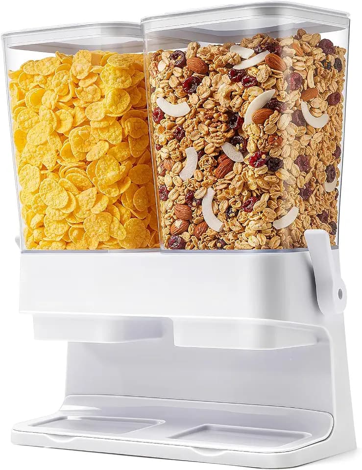 Müslispender 2er Pack, 6L Gesamtkapazität Cornflakes Spender -Fassungsvermögen eines einzelnen Fachs 3L, Versiegelt Ideal Für Süßigkeiten, Nüsse, Bohnen, Granol, Müsli, Reis, Kaffeebohnen