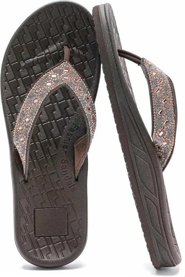 Guyarns Flip Flops Arch Support for Women,Womens Flip Flops with Rhinestone Summer Beach Comfy Thick Slides Sandals