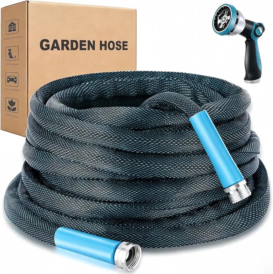 Garden Hose 50 Ft with Nozzle - Durable & Leak-Free Water Hose for Outdoor Gardening and Watering Needs, Easy to Use and Store 3/4 Hose