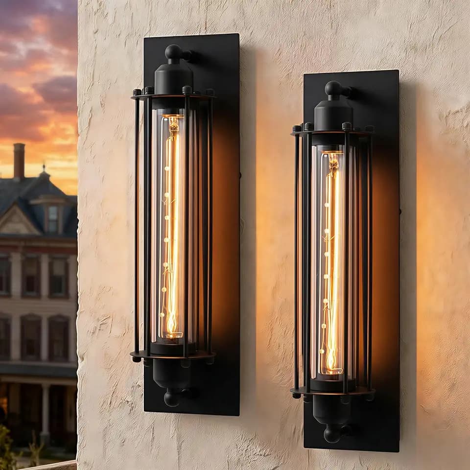 mirrea 18-Inch Industrial Outdoor Wall Light Sconce, Matte Black, Set of 2