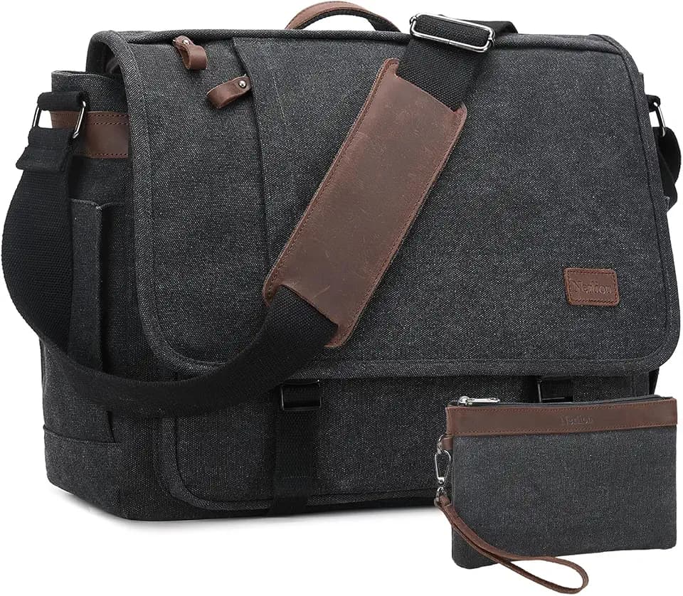 Nerlion Messenger Bag for Men 17-17.3 Inch Laptop Bag Canvas Water-resistant Computer Bag Shoulder Bag Work Briefcase Bookbag for College (Dark Gray)
