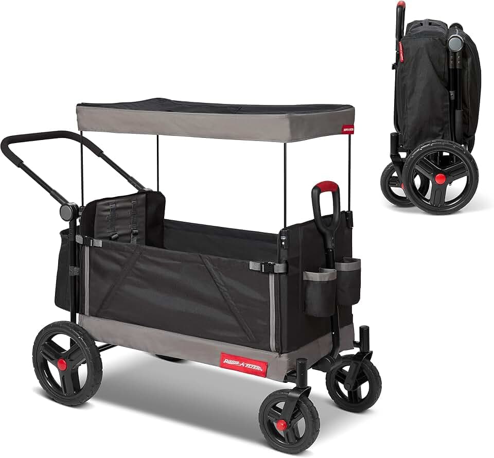 Radio Flyer Wagon for Kids, Baby Stroller, Outside Toys for Toddlers 1-3, Rolling Cart, Beach Cart with Wheels, Trav'ler Stroller Wagon with Protective Cover, for Ages 1+ Years