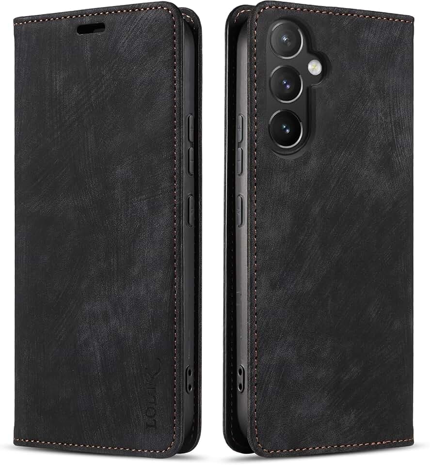 LOLFZ Handyhülle für Samsung Galaxy A55 5G, Premium PU Lederhülle Kartenfach Standfunktion Klappbar Schutzhülle Magnetische Dünne Klapphülle Handytasche für Galaxy A55 - Schwarz
