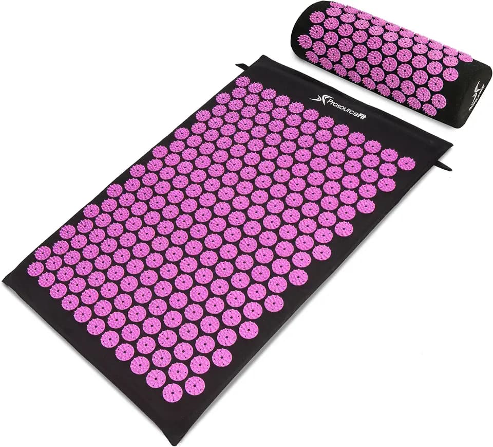 ProsourceFit Acupressure Mat and Pillow Set for Back/Neck Pain Relief and Muscle Relaxation, Large - Black/Pink