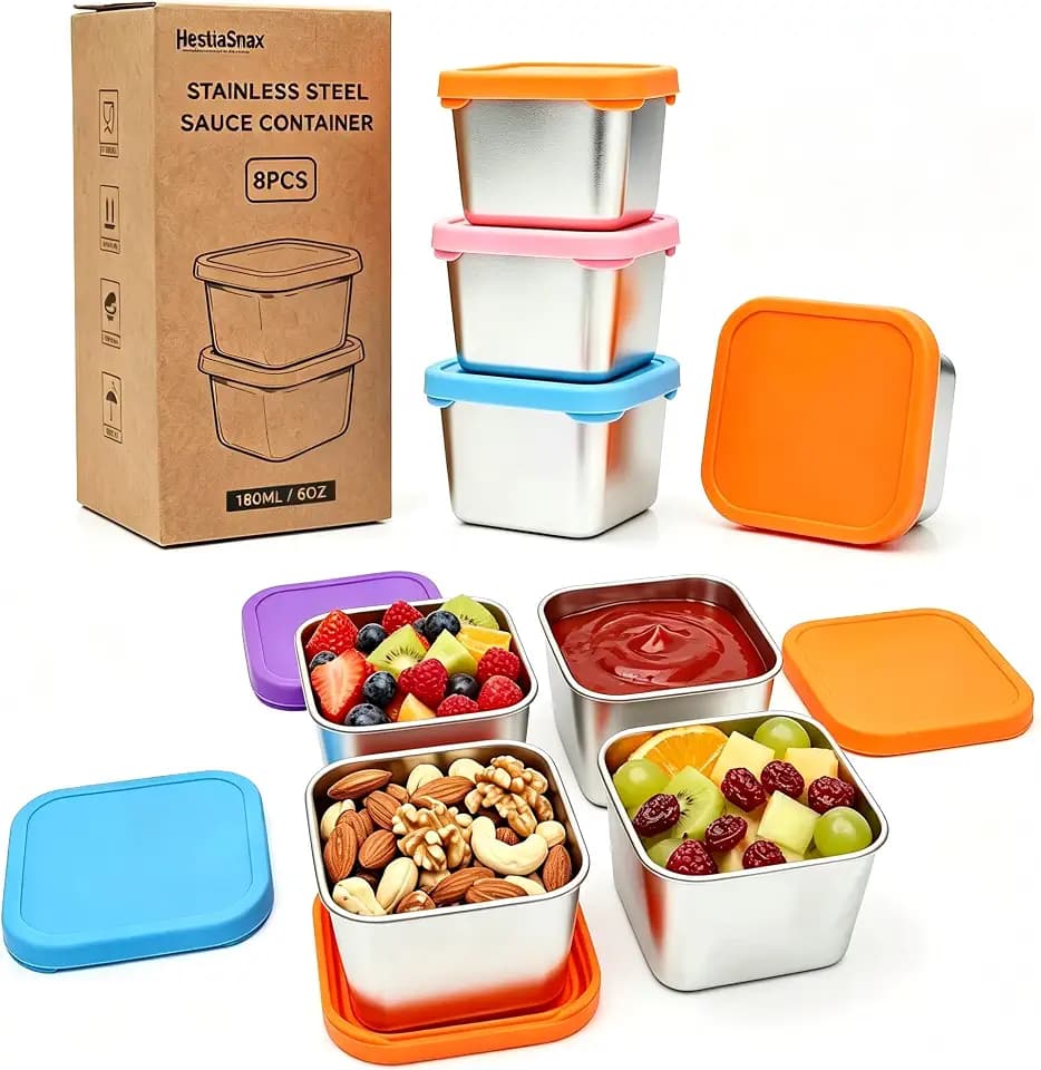 8-Pack 6oz Stainless Steel Snack Containers | Reusable, Leak-Proof Silicone Lid, Perfect for Lunch Box Accessories, Travel, And Portion Control