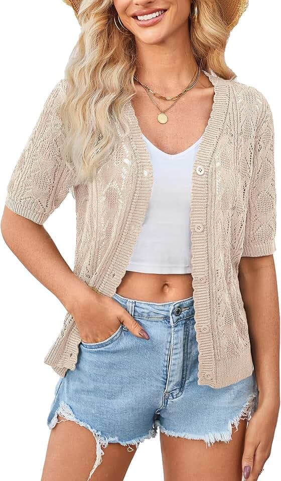 Yekaty Womens Short Sleeve Summer Cardigan Sweater Lightweight Shrug