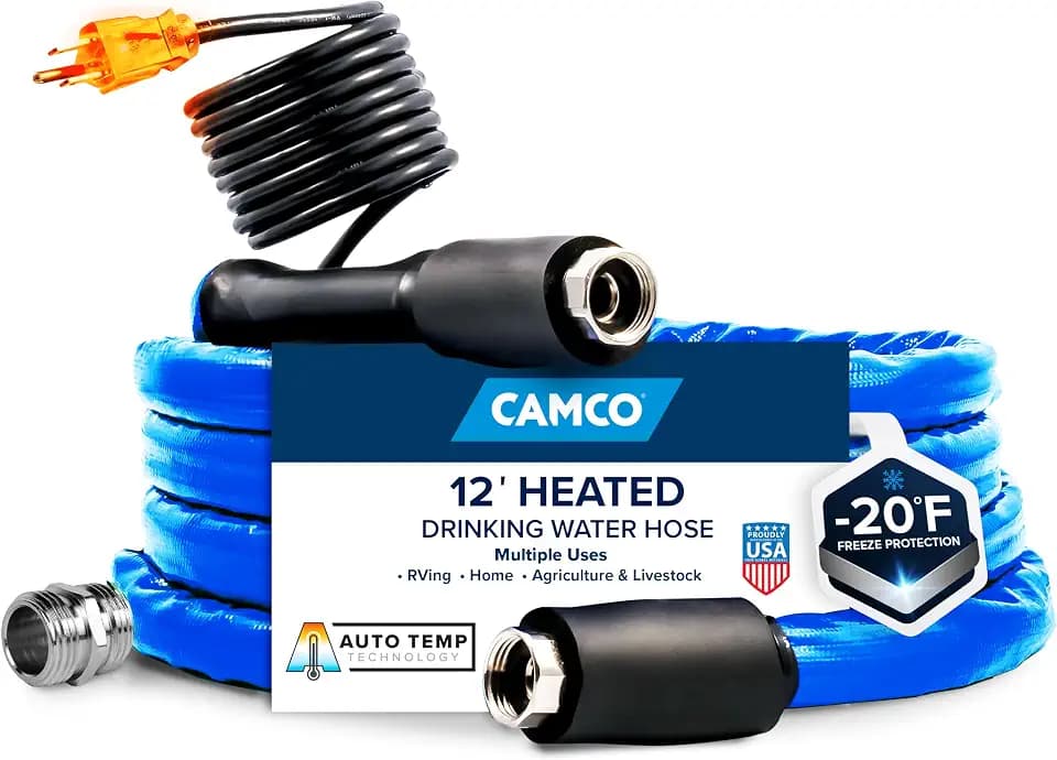 Camco Heated Drinking Water Hose for RV, Camper, 5/8 In ID, 12 Ft, 22910