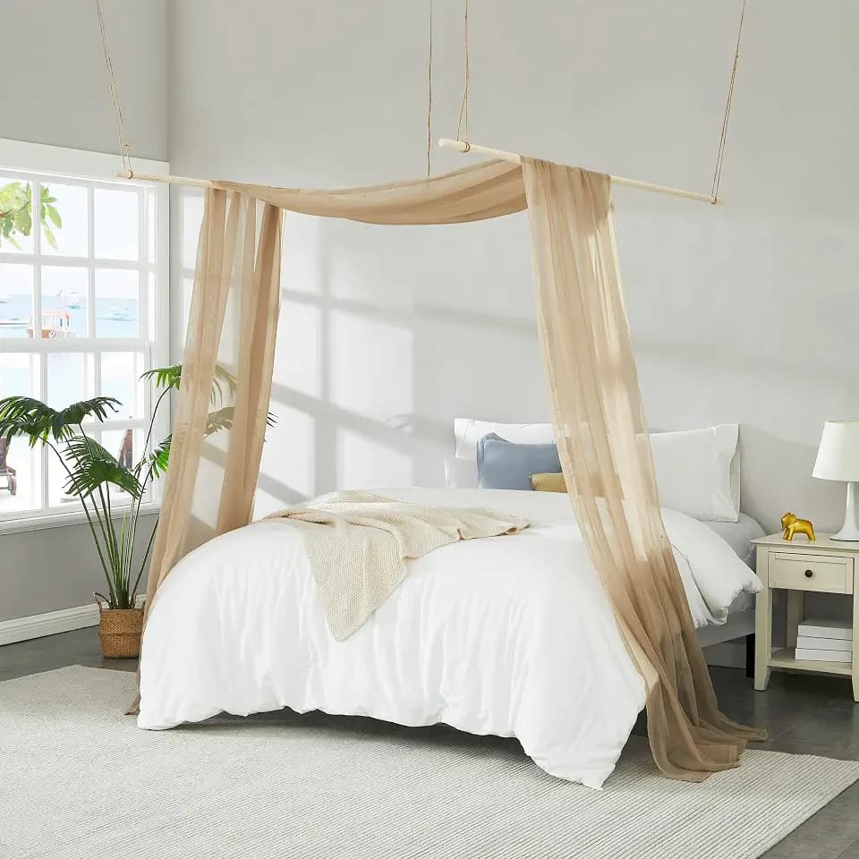 Warm Home Designs 55 x 216 Inch Brown Canopy Bed Curtains. BC Taupe 216
