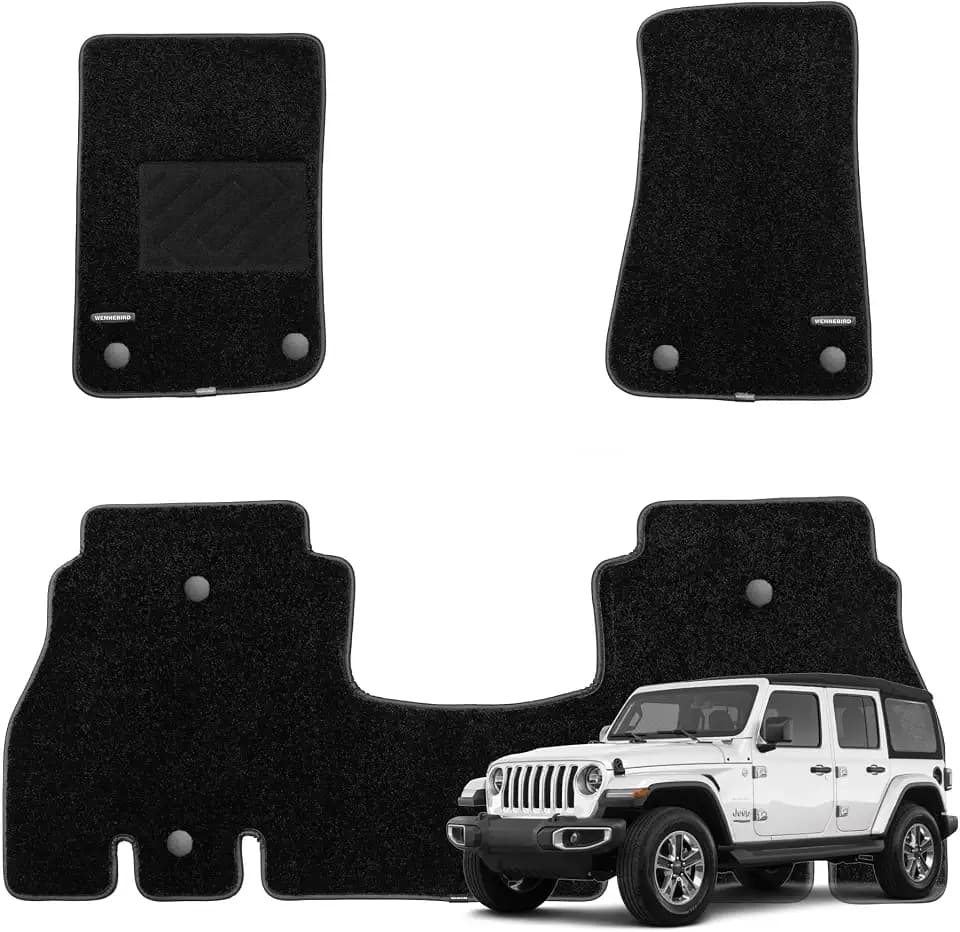 WENNEBIRD Carpet Floor Mats for Jeep Wrangler 4-Door 2018-2026, 3Pc