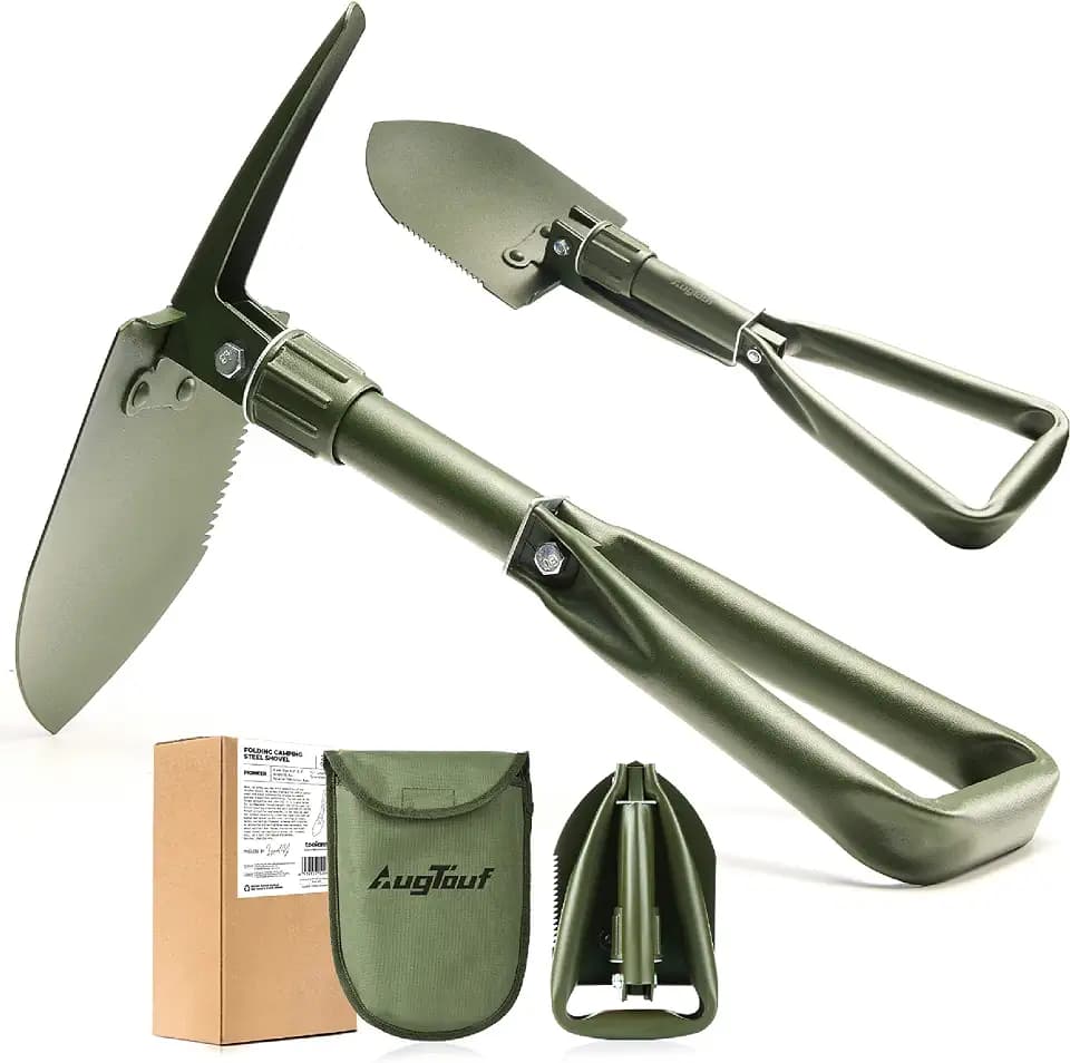 AugTouf Militärische Camping-Schaufel, 45,7 cm (18 Zoll), Offroad-Survival-Schaufel aus Hartstahl, olivgrün