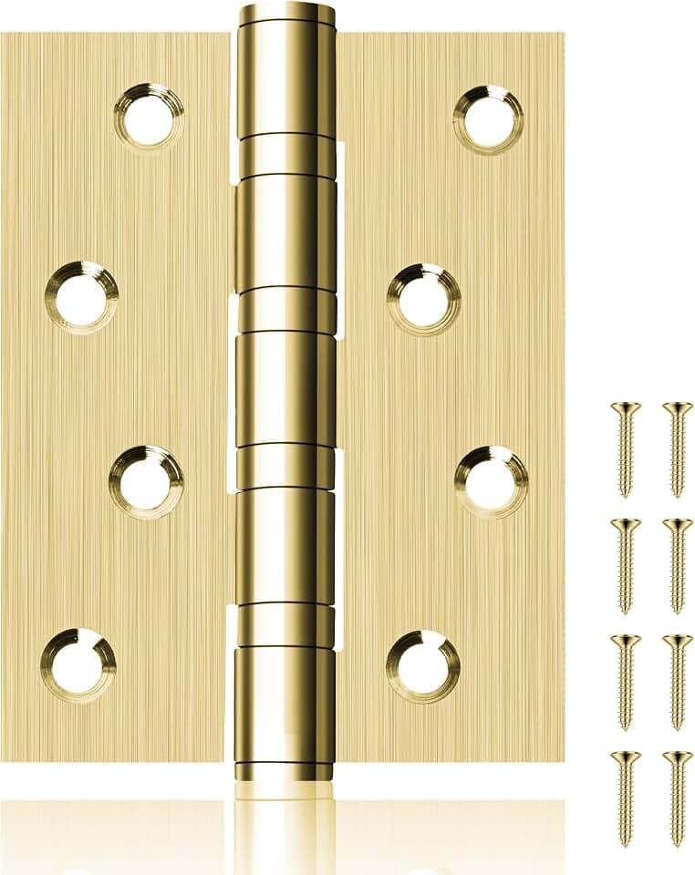 12 Pack Ball Bearing Door Hinges, 4 x 3 Inchs Heavy Duty Stainless Steel Door Hinges, Smooth and No Squeak, Non Removable Pin (Gold)