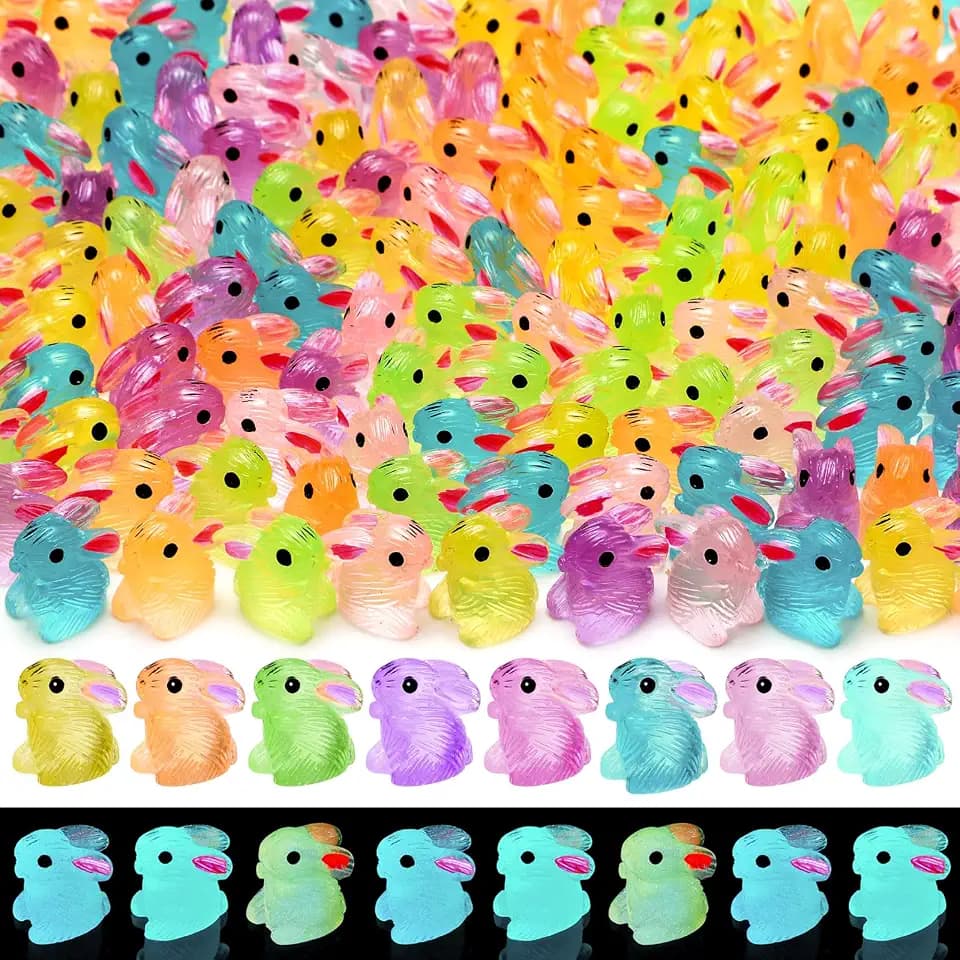 WinnerWhy 180 Pcs Easter Luminous Mini Resin Bunny Luminous Mini Easter Rabbit Figurine Glow in The Dark Small Resin Bunnies Small Rabbits for Decoration, 6 Color