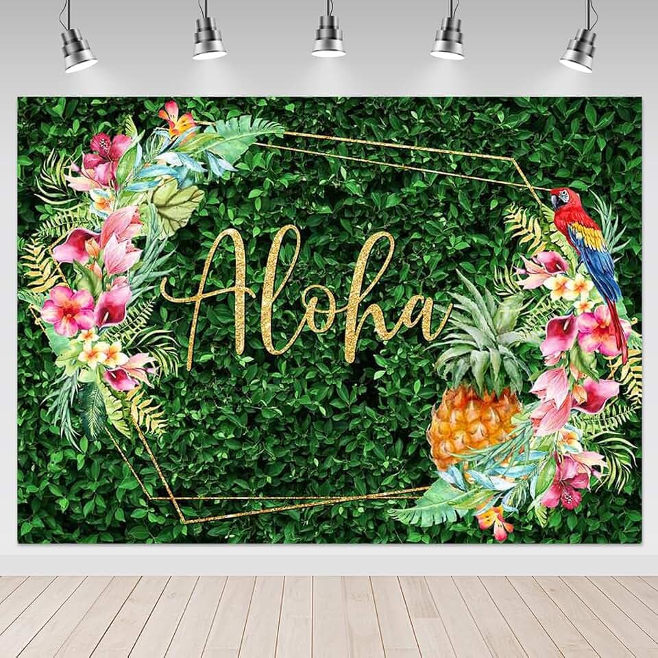 Mocsicka Aloha BackdropHawaiian Green Party Banner (7x5ft (82x60 inch))