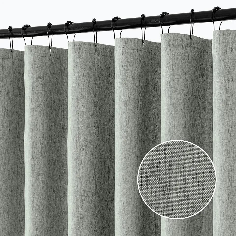 ANRODUO Grey Linen Textured Fabric Shower Curtain Set - W72xL72