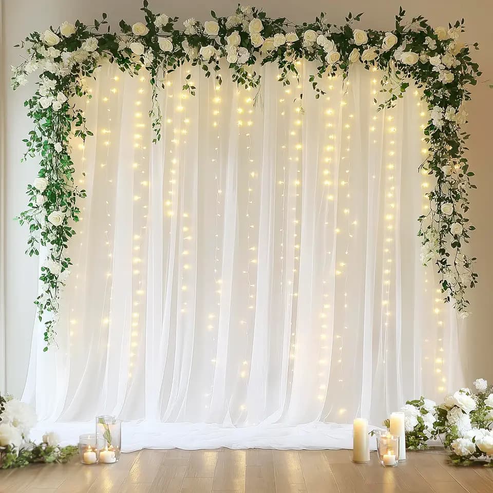 Tulle Backdrop Curtains with Lights Sheer White Curtain Backdrop 10x10ft