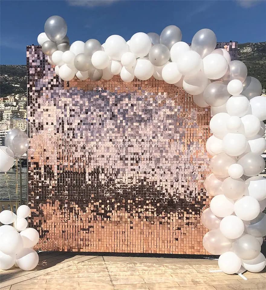 Shimmer Wall Backdrop-24 Packs Rose Gold Panels Square Sequin Backdrop
