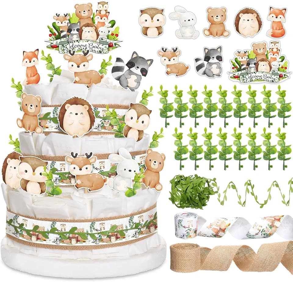 MotiMind Woodland Diaper Cake Kit Decor Gender Reveal Party Decor,Card