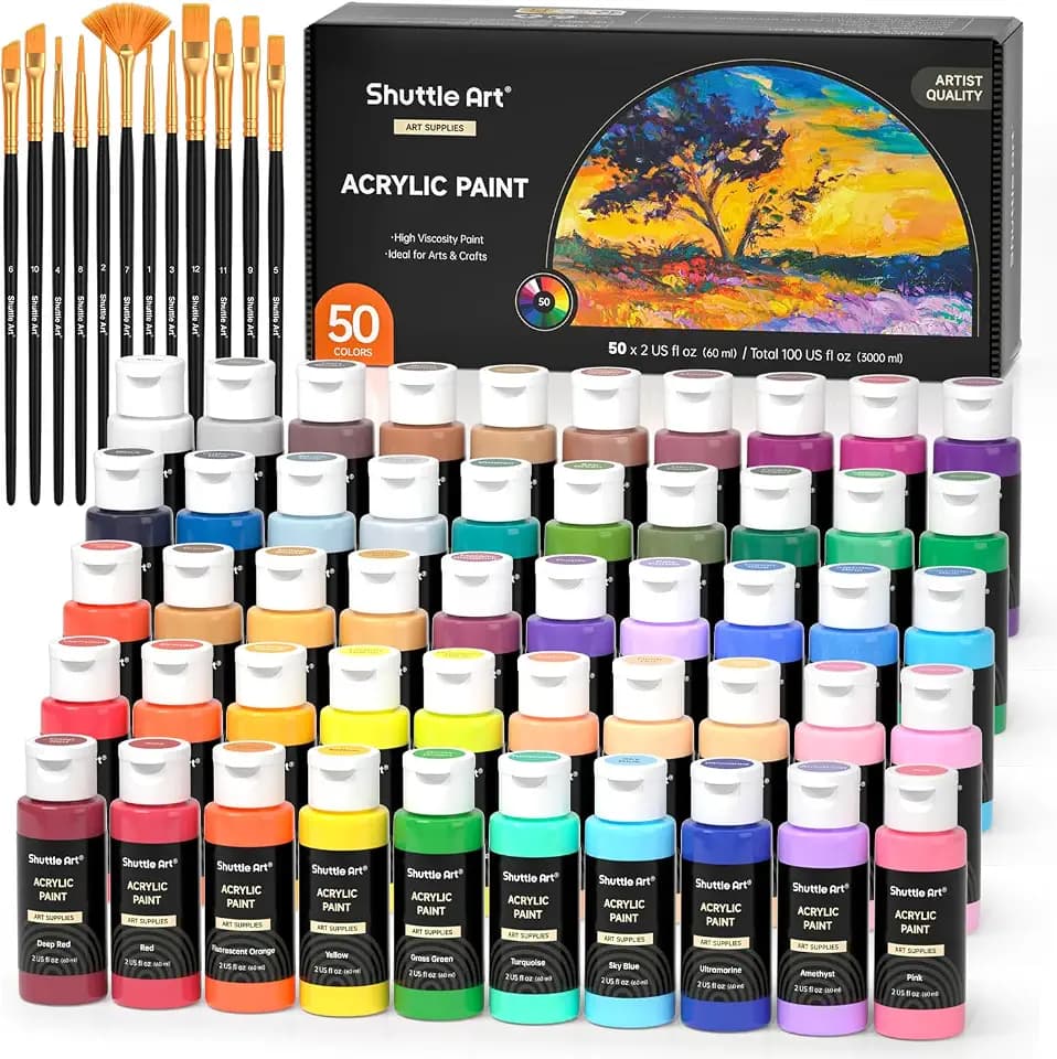 Shuttle Art Acrylfarben Set, 50 bunte Acryl Farben in Flaschen (je 60ml)