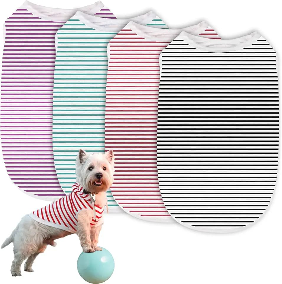 4 Packungen Hundehemd Gestreifte Kleidung, Gestreiftes Hundehemd Hundeweste Haustier Hundekleidung für kleine Hunde, Welpen T-Shirts Hundebekleidung für Jungen Mädchen Hunde, dehnbare Westen, weiche