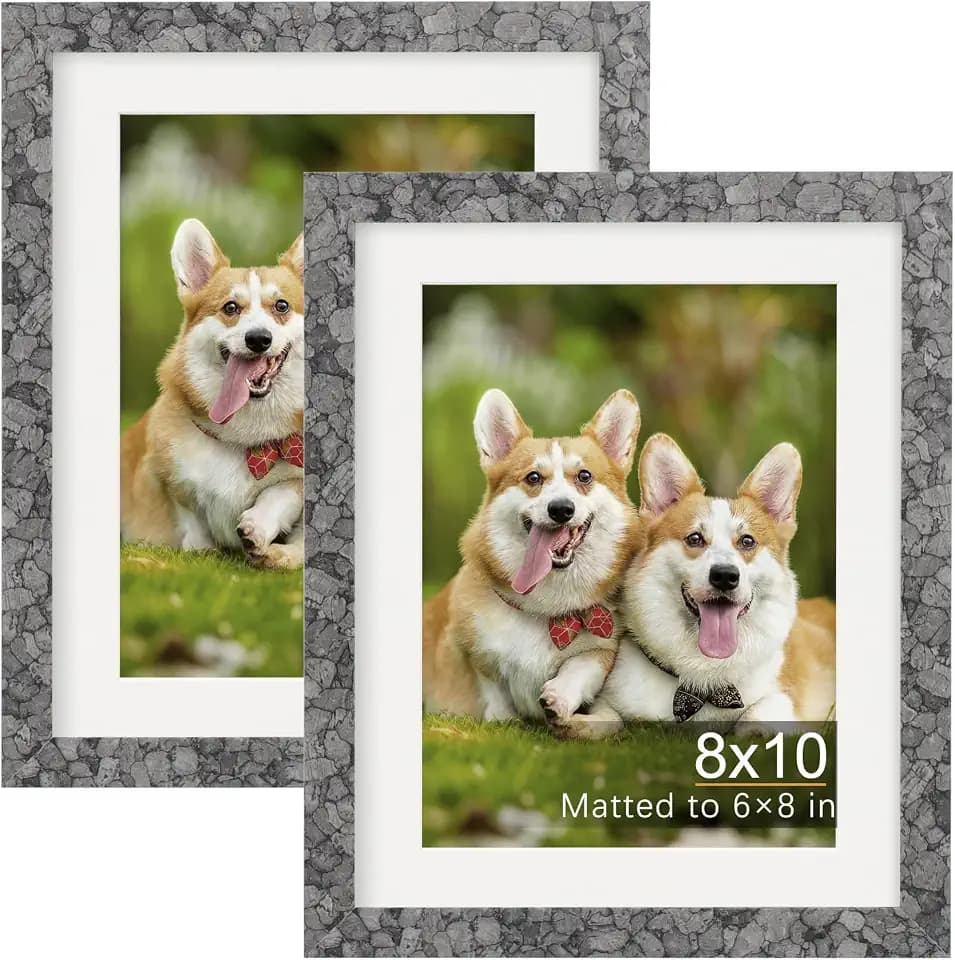 TOFOREVO 8x10 Picture Frames with 6x8 Mat Set of 2, Stone Grey