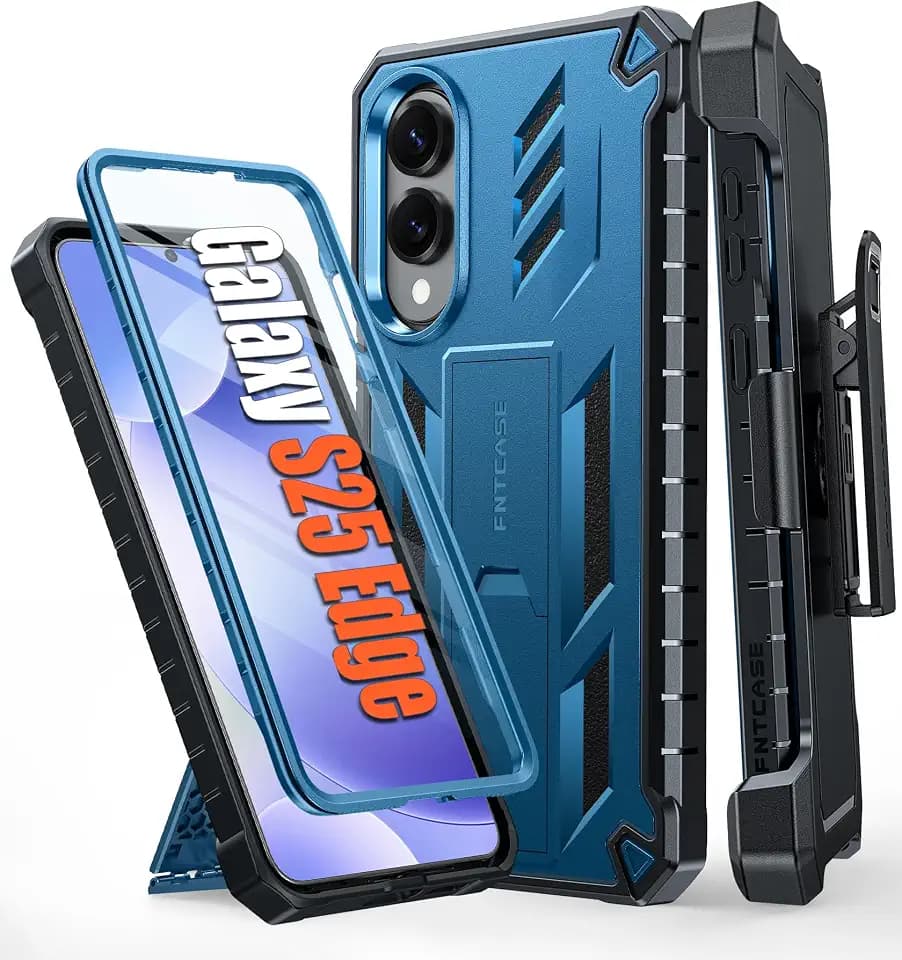 FNTCASE for Samsung Galaxy S25 Edge Case with Belt Clip and Kickstand Blue