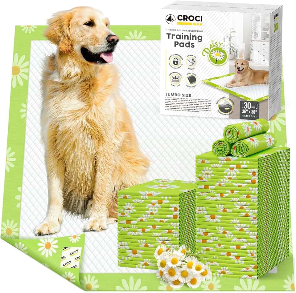 CROCI XXL Puppy Pads with Adhesive Tabs Leak-Proof Disposable 36x36in 30Ct