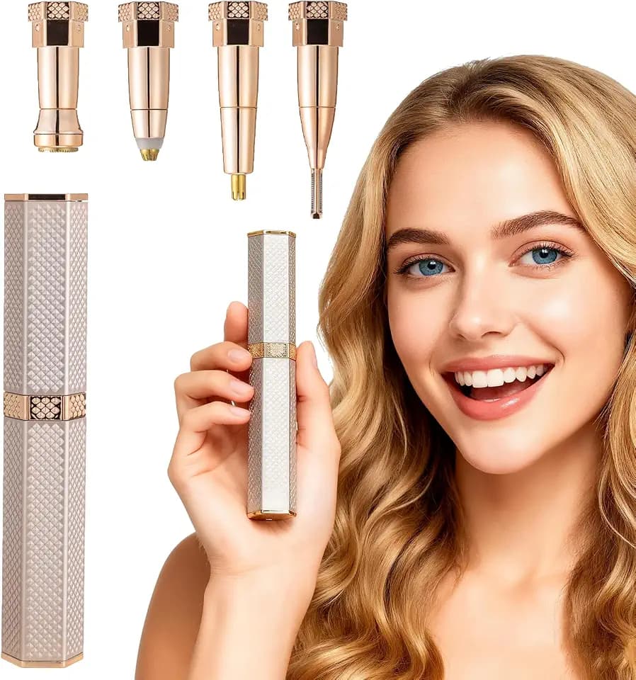 Gesichtshaarentferner für Frauen Gesicht, 4 in 1 Elektrischer Augenbrauentrimmer für Nase Hals Bein Arm Achselhöhle Bikini Haar mit USB-Kabel Roségold