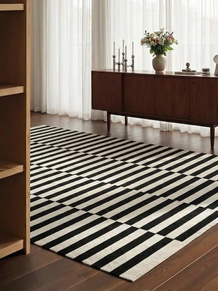 Hanse Home Wollteppich Vika - Natur Wohnzimmerteppich - Handgewebt & Natürlich - Streifen Design Wolle Modern für Wohnzimmer, Schlafzimmer, Esszimmer, Flur - Schwarz Natur Weiß, 200x300cm