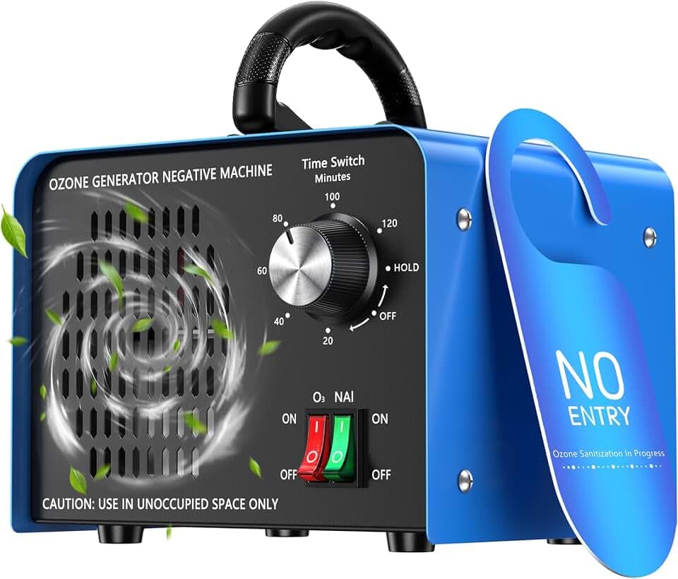 Ozongenerator 100000 mg/h,Ozongerät mit negativen Ionen und 120Min-Timer,ozon luftreiniger zur Geruchsbeseitigung für Auto,Zuhause,Haustiere,Rauch,gewerbliche/industrielle Nutzung/Anwendbar 600m²-Blue