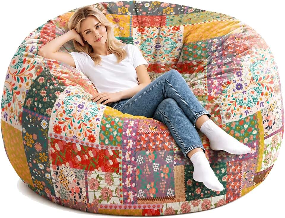 Bean Bag Chair Cover - Soft Fluffy Dutch Velvet Bean Bag Bed (No Filling, Cover Only), Comfy 4FT Bean Bag Cover, Oversized Lazy Sofa Cover (Pink Purple, 4FT)